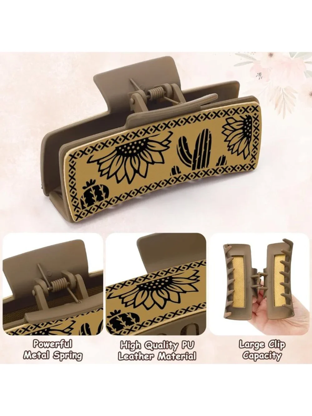 Large Western Floral Hair Claw Clips - Sunflower & Cow Print Hair Accessories